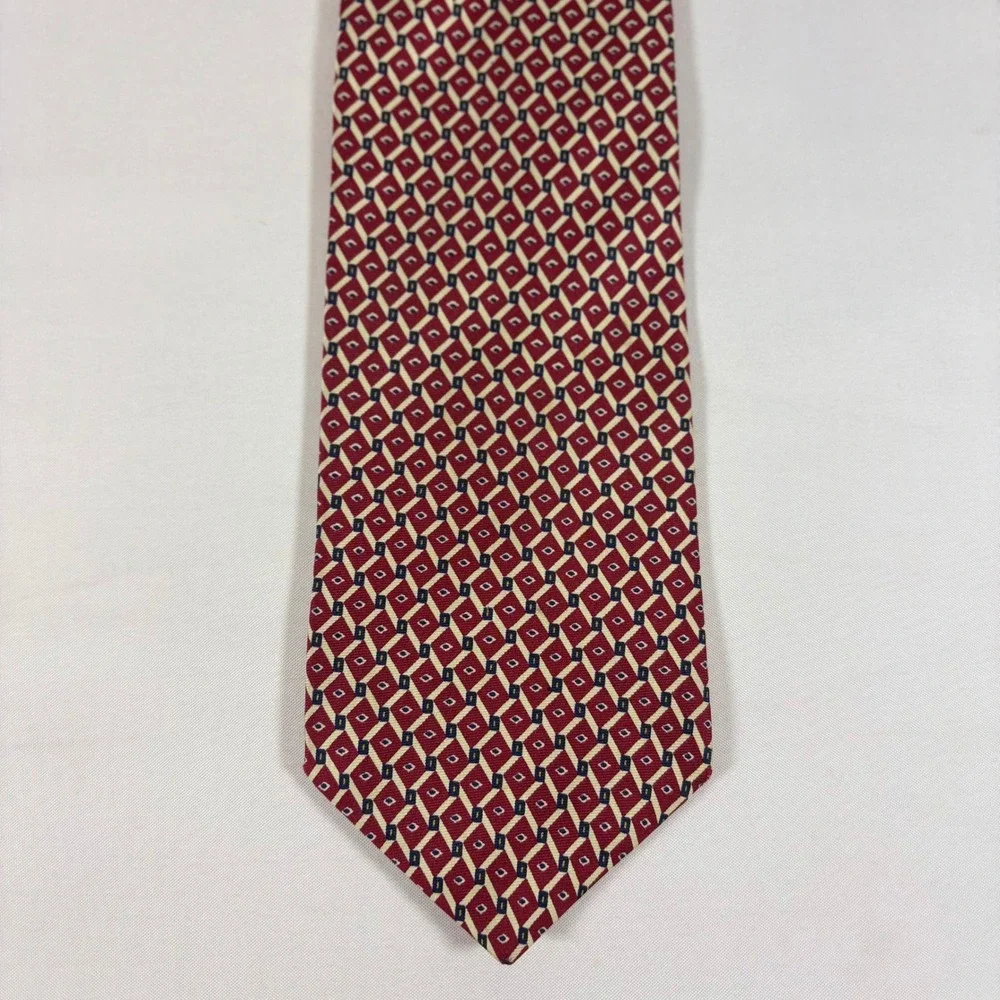 Sterling‎ & Hunt Mens Red Silk Geometric Diamond Pattern Necktie Formal Business